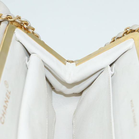 CHANEL V Stitch Chain Hand Bag Leather White CC Auth yk14103 - Picture 11 of 16